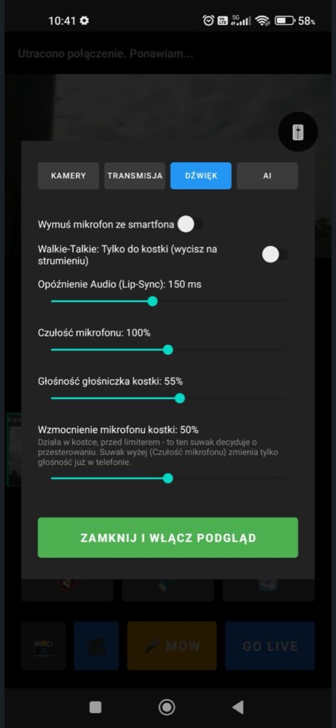 ClickAndLIVE! — dźwięk, walkie-talkie i opóźnienie audio