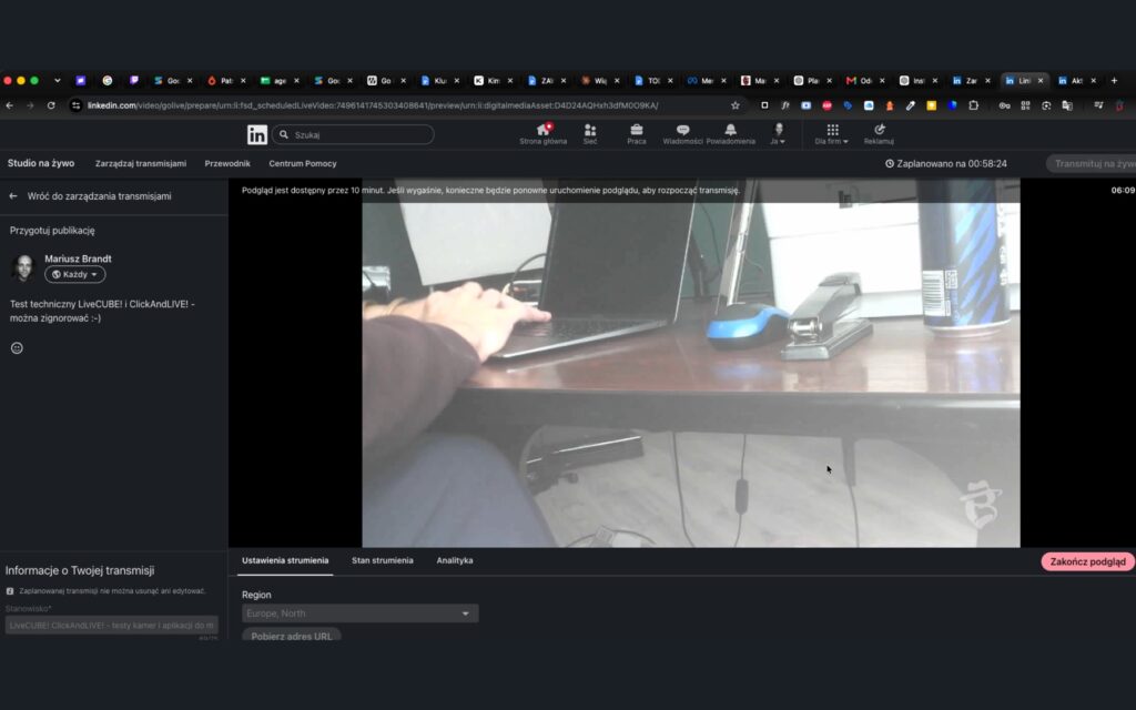 Transmisja na żywo na LinkedIn z kamery LiveCUBE! przez ClickAndLIVE!
